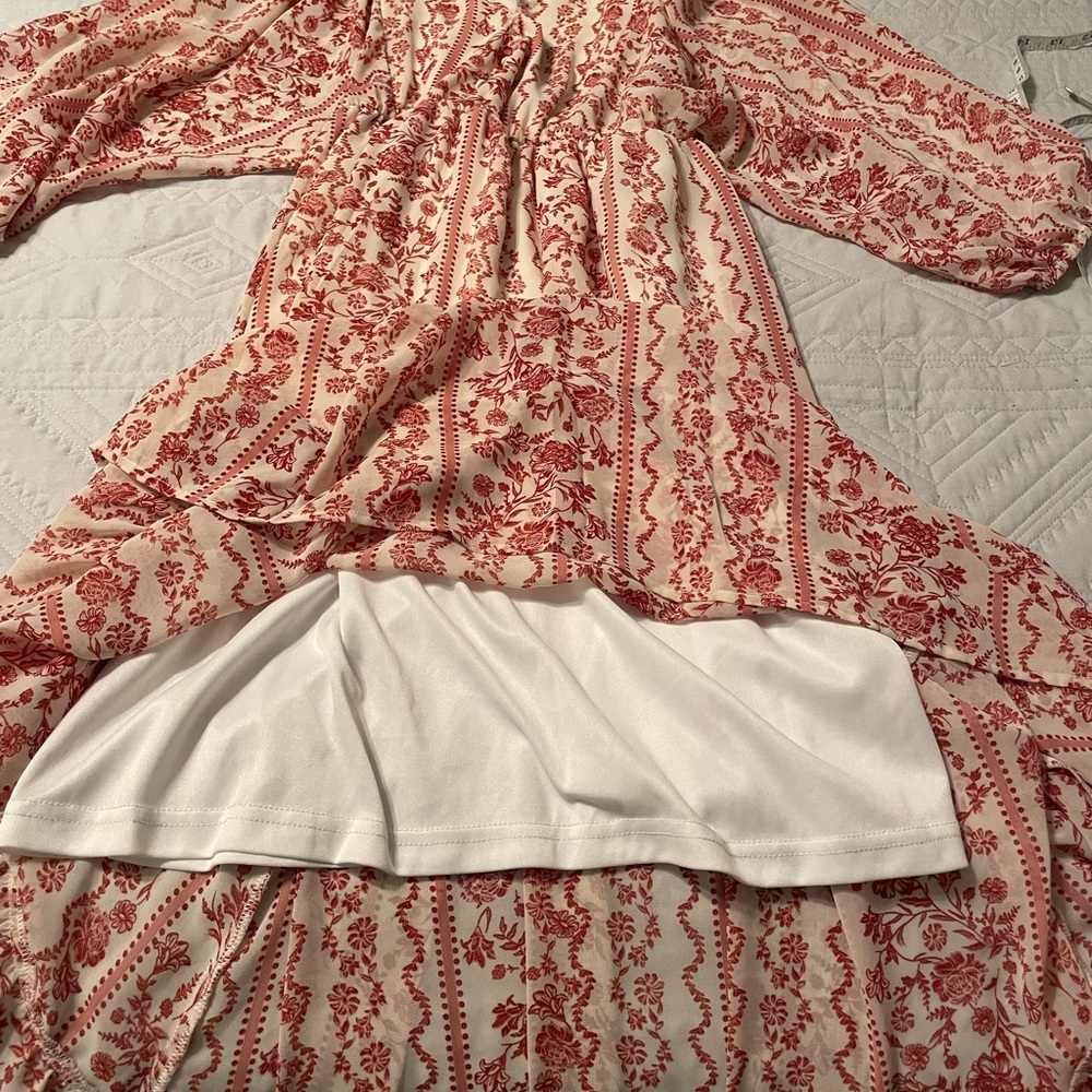 Justify Red and White Patterned High Low  boho dress - Picture 8 of 13